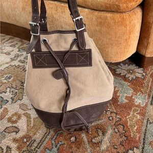 Vintage 90’s Armani Jeans Leather And Linen Canvas Bucket Bag